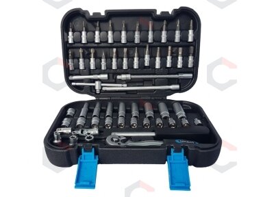 Galvučių su terkšle rinkinys | 6.3 mm (1/4") | 56 vnt. (KR141056) Galvučių su terkšle rinkinys | 6.3 mm (1/4") | 56 vnt. (KR141056)