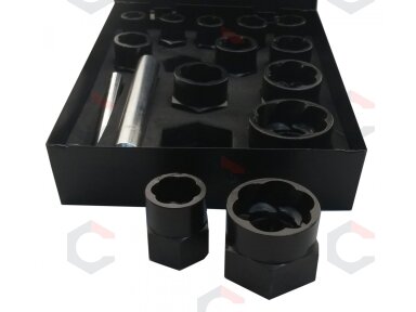 Galvučių sugadintiems varžtams komplektas metal. dėž. 3/8"+1/2"| 15 vnt. (2408E) Galvučių sugadintiems varžtams komplektas metal. dėž. 3/8"+1/2"| 15 vnt. (2408E)