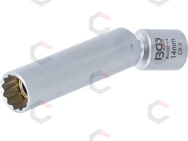 Galvutė kaitinimo ir uždegimo žvakėms | šarnyrinė | 10 mm (3/8") | 14 mm (80000-14) Galvutė kaitinimo ir uždegimo žvakėms | šarnyrinė | 10 mm (3/8") | 14 mm (80000-14)