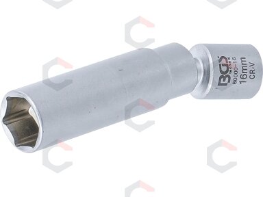 Galvutė kaitinimo ir uždegimo žvakėms | šarnyrinė | 10 mm (3/8") | 16 mm (80000-16) Galvutė kaitinimo ir uždegimo žvakėms | šarnyrinė | 10 mm (3/8") | 16 mm (80000-16)
