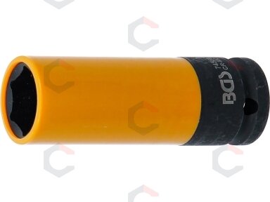 Galvutė smūginė ilga plonasienė | su plastikine apsauga | 12,5 mm (1/2") | 19.5 mm (74559) Galvutė smūginė ilga plonasienė | su plastikine apsauga | 12,5 mm (1/2") | 19.5 mm (74559)