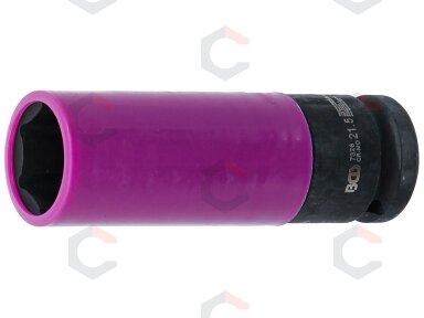 Galvutė smūginė ilga plonasienė | su plastikine apsauga | 12,5 mm (1/2") | 21.5 mm (7326) Galvutė smūginė ilga plonasienė | su plastikine apsauga | 12,5 mm (1/2") | 21.5 mm (7326)