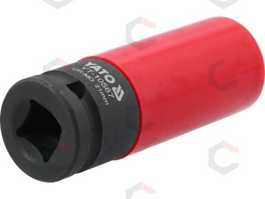Galvutė smūginė ilga plonasienė | su plastikine apsauga | 12,7 mm (1/2") | 21 mm (YT-10587) Galvutė smūginė ilga plonasienė | su plastikine apsauga | 12,7 mm (1/2") | 21 mm (YT-10587)