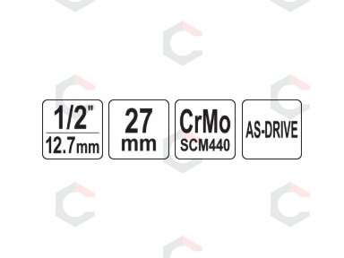 Galvutė smūginė šešiakampė | 12,5 mm (1/2") | 27 mm (YT-1017) Galvutė smūginė šešiakampė | 12,5 mm (1/2") | 27 mm (YT-1017)