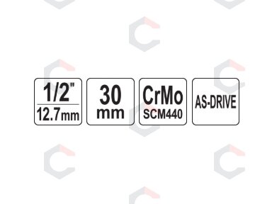 Galvutė smūginė šešiakampė | 12,5 mm (1/2") | 30 mm (YT-1020) Galvutė smūginė šešiakampė | 12,5 mm (1/2") | 30 mm (YT-1020)