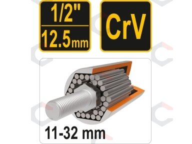 Galvutė universali ilga | 12,5 mm (1/2") | 11 - 32 mm (53003) Galvutė universali ilga | 12,5 mm (1/2") | 11 - 32 mm (53003)