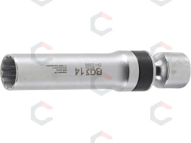 Galvutė žvakėms šarnyrinė 12 kampų | su atramine spyruokle 10 mm (3/8") | 14 mm (2390)