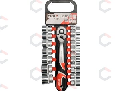 Galvučių rinkinys su terkšle | 12,5 mm (1/2") | 8-32 mm | 19 vnt. (YT-38681) Galvučių rinkinys su terkšle | 12,5 mm (1/2") | 8-32 mm | 19 vnt. (YT-38681)