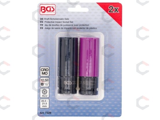 Galvutės smūginės ilgos plonasienės | su plastikine apsauga | 12,5 mm (1/2") | 20.5 + 21.5 mm | 2 vnt (7329) 3
