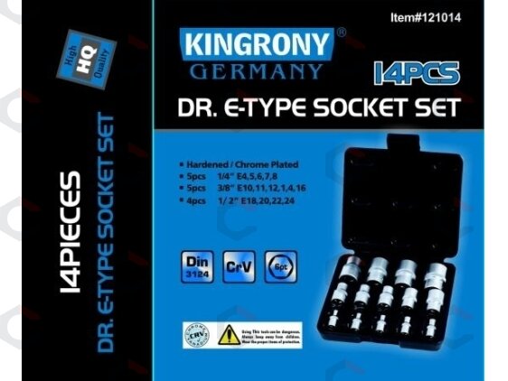Galvučių rinkinys E-Star varžtams 14 vnt, 1/4"+3/8"+1/2", E4-E24 (KR121014) 2 Galvučių rinkinys E-Star varžtams 14 vnt, 1/4"+3/8"+1/2", E4-E24 (KR121014) 2