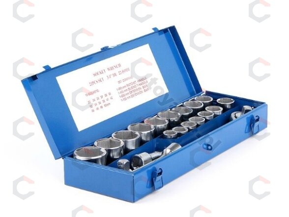 Galvučių komplektas 6 kampų | 22-50 mm | metalinė dėžė | 20 mm (3/4") | 21 vnt. (58150) Galvučių komplektas 6 kampų | 22-50 mm | metalinė dėžė | 20 mm (3/4") | 21 vnt. (58150)