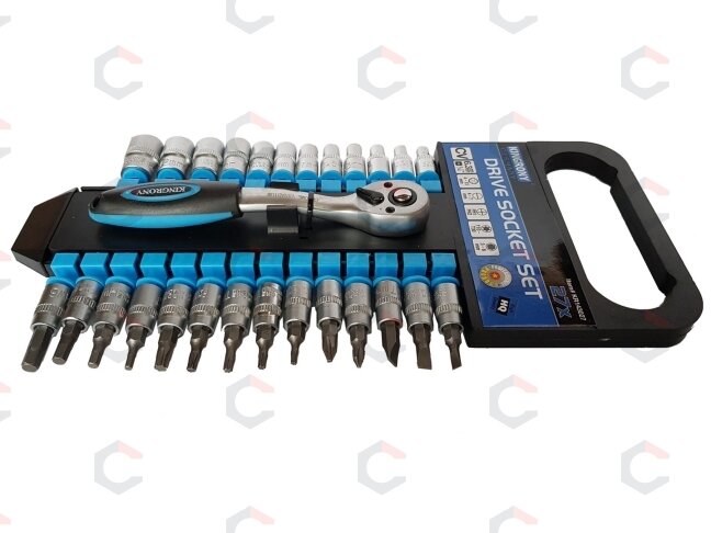 Galvučių ir antgalių rinkinys su terkšle | 6.3 mm (1/4") | 4-13 mm | 27 vnt. (KR143027) 2 Galvučių ir antgalių rinkinys su terkšle | 6.3 mm (1/4") | 4-13 mm | 27 vnt. (KR143027) 2