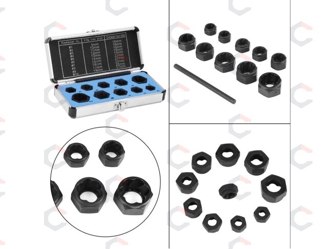 Galvučių rinkinys sugadintiems varžtams | 9-19 mm | 10 vnt (FT001003) Galvučių rinkinys sugadintiems varžtams | 9-19 mm | 10 vnt (FT001003)