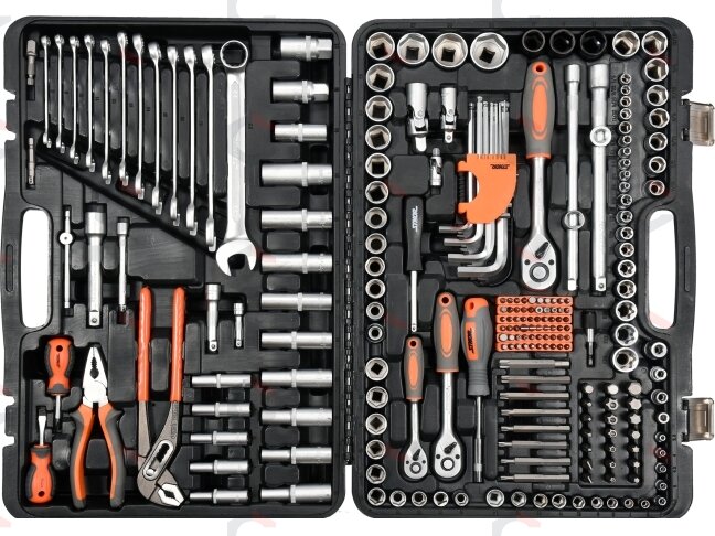 Galvučių ir įrankių rinkinys su terkšlėmis 1/2", 3/8", 1/4", 225 vnt. (58693) 1