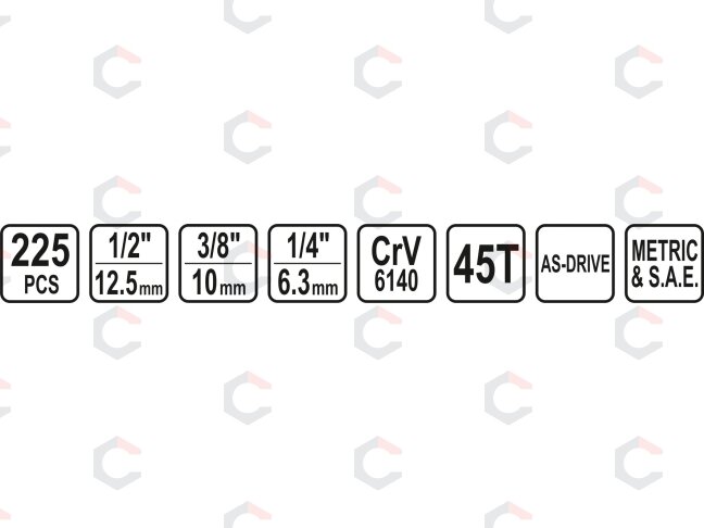 Galvučių ir įrankių rinkinys su terkšlėmis 1/2", 3/8", 1/4", 225 vnt. (58693) 4