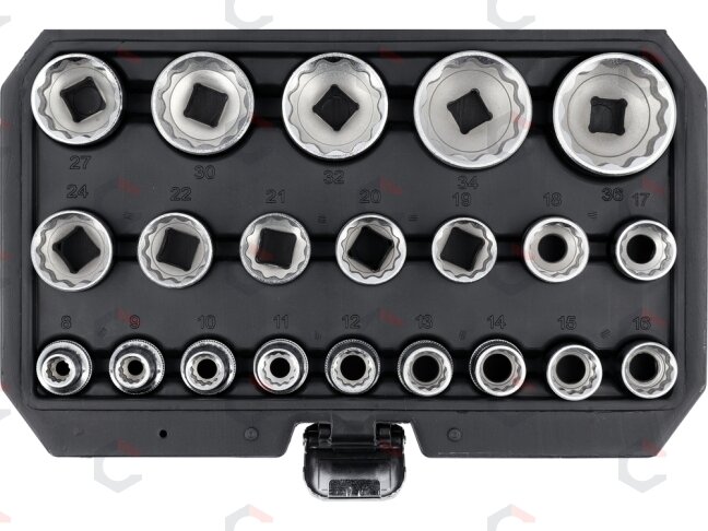 Galvučių rinkinys, 12 kampų | 12,5 mm (1/2") | 8 - 36 mm | 21 vnt (YT-12630) 1