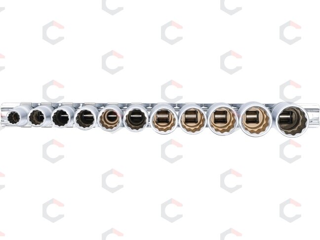 Galvučių rinkinys, 12 kampų, ilgos | 10 mm (3/8") | 8 - 19 mm | 11 vnt. (5252) 2
