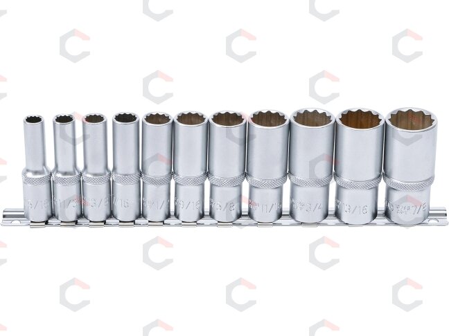 Galvučių rinkinys, 12-kampų, ilgos | 10 mm (3/8") | Coliniai dydžiai | 11 vnt. (6859) 1 Galvučių rinkinys, 12-kampų, ilgos | 10 mm (3/8") | Coliniai dydžiai | 11 vnt. (6859) 1
