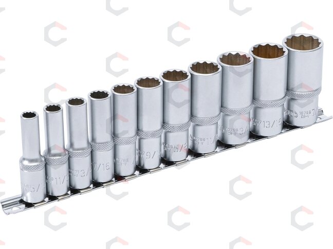Galvučių rinkinys, 12-kampų, ilgos | 10 mm (3/8") | Coliniai dydžiai | 11 vnt. (6859) Galvučių rinkinys, 12-kampų, ilgos | 10 mm (3/8") | Coliniai dydžiai | 11 vnt. (6859)