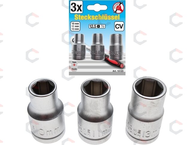 Galvučių rinkinys | 12,5 mm (1/2") | 10 - 11 - 13 mm | 3 vnt. (15123) Galvučių rinkinys | 12,5 mm (1/2") | 10 - 11 - 13 mm | 3 vnt. (15123)