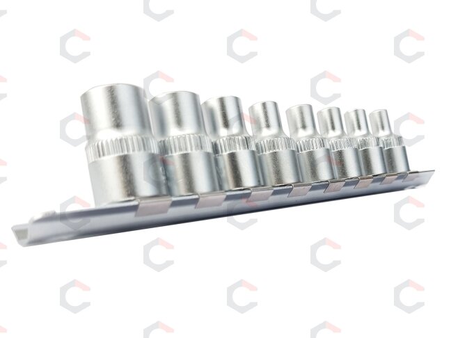 Galvučių rinkinys E-Tipas | 10 mm (3/8") | E4 - E14 | 8 vnt. (KR384008) 1 Galvučių rinkinys E-Tipas | 10 mm (3/8") | E4 - E14 | 8 vnt. (KR384008) 1