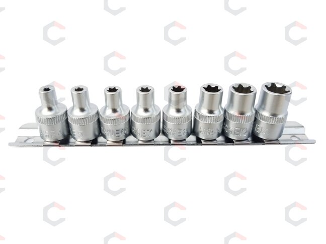Galvučių rinkinys E-Tipas | 10 mm (3/8") | E4 - E14 | 8 vnt. (KR384008) Galvučių rinkinys E-Tipas | 10 mm (3/8") | E4 - E14 | 8 vnt. (KR384008)