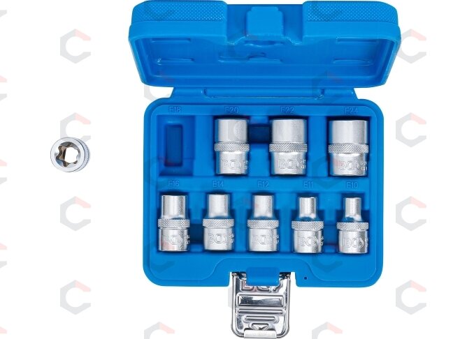 Galvučių rinkinys E-tipas | 12,5 mm (1/2") | E10 - E24 | 9 vnt. (6425) 4