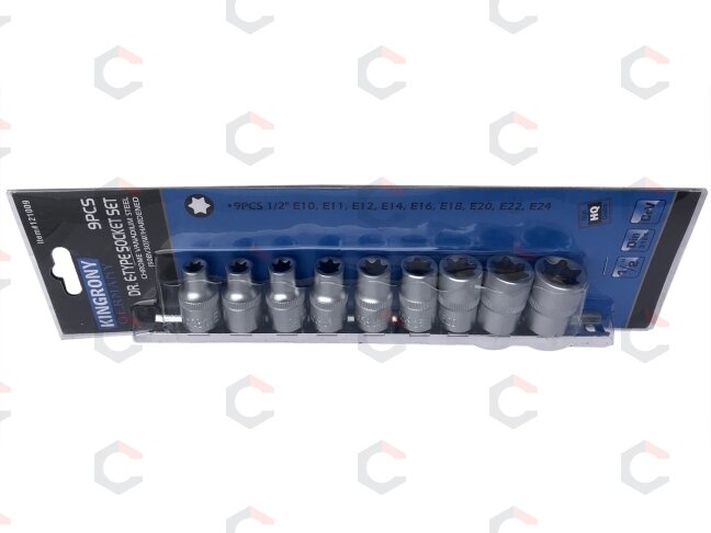 Galvučių rinkinys E-tipas | 12,5 mm (1/2") | E10 - E24 | 9 vnt. (KR121009) 1