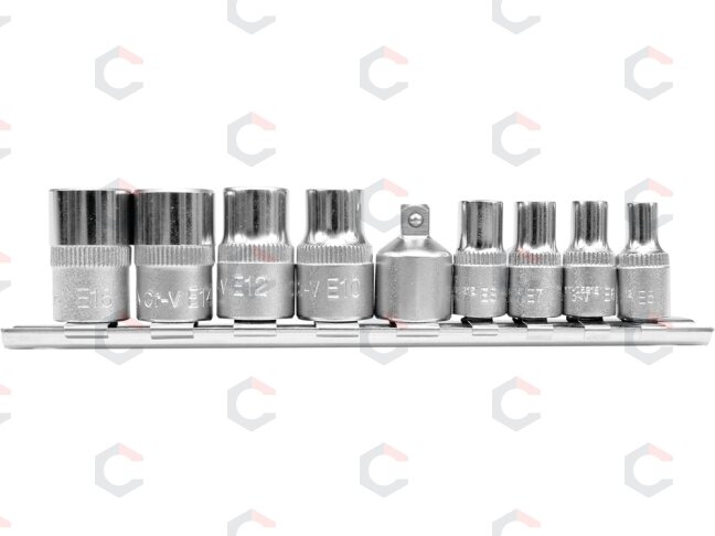 Galvučių rinkinys E-Tipas | 6.3 mm (1/4") / 10 mm (3/8") | E5 - E16 | 9 vnt. (YT-0520) 2 Galvučių rinkinys E-Tipas | 6.3 mm (1/4") / 10 mm (3/8") | E5 - E16 | 9 vnt. (YT-0520) 2