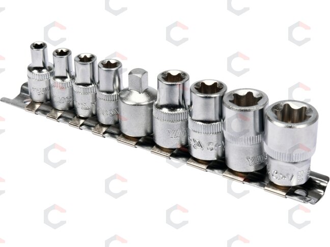 Galvučių rinkinys E-Tipas | 6.3 mm (1/4") / 10 mm (3/8") | E5 - E16 | 9 vnt. (YT-0520) Galvučių rinkinys E-Tipas | 6.3 mm (1/4") / 10 mm (3/8") | E5 - E16 | 9 vnt. (YT-0520)