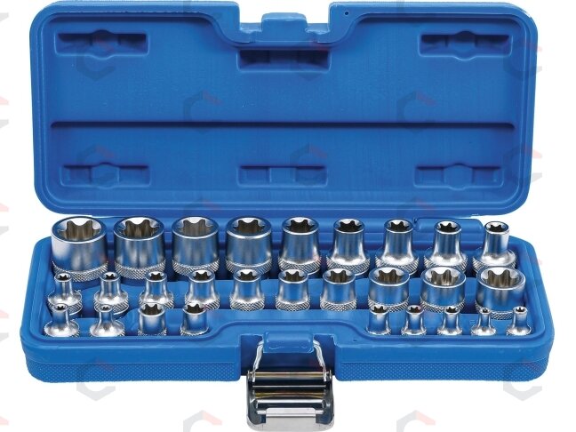 Galvučių rinkinys E-Tipas | 6.3 mm (1/4") / 12.5 mm (1/2") | | E4 - E24 | 28 vnt. (70099) 1 Galvučių rinkinys E-Tipas | 6.3 mm (1/4") / 12.5 mm (1/2") | | E4 - E24 | 28 vnt. (70099) 1