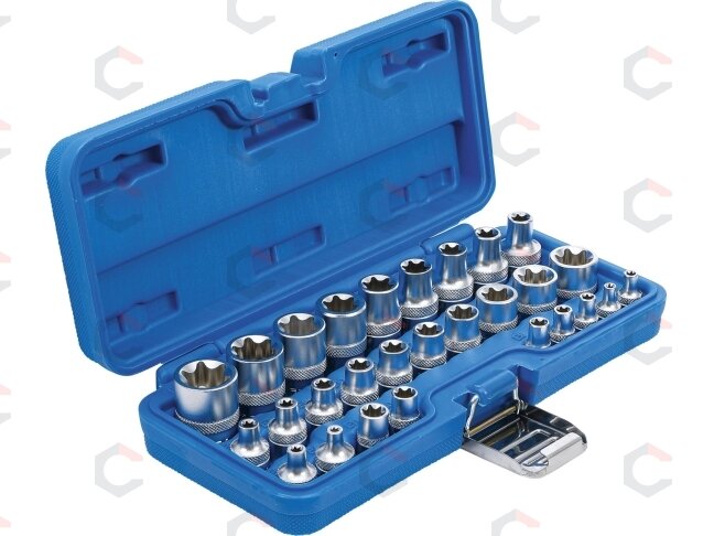 Galvučių rinkinys E-Tipas | 6.3 mm (1/4") / 12.5 mm (1/2") | | E4 - E24 | 28 vnt. (70099) 2 Galvučių rinkinys E-Tipas | 6.3 mm (1/4") / 12.5 mm (1/2") | | E4 - E24 | 28 vnt. (70099) 2