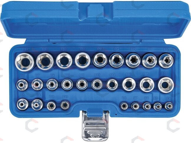 Galvučių rinkinys E-Tipas | 6.3 mm (1/4") / 12.5 mm (1/2") | | E4 - E24 | 28 vnt. (70099) 4