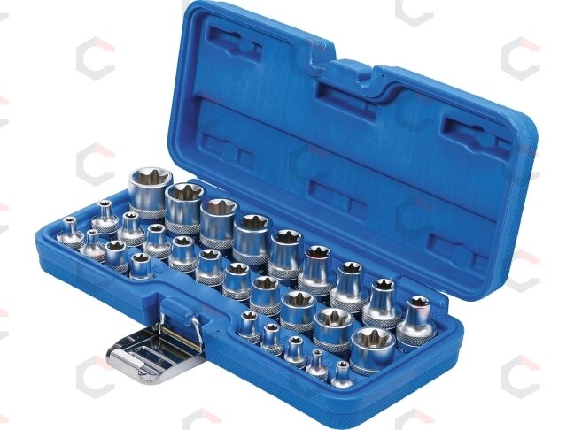 Galvučių rinkinys E-Tipas | 6.3 mm (1/4") / 12.5 mm (1/2") | | E4 - E24 | 28 vnt. (70099) Galvučių rinkinys E-Tipas | 6.3 mm (1/4") / 12.5 mm (1/2") | | E4 - E24 | 28 vnt. (70099)
