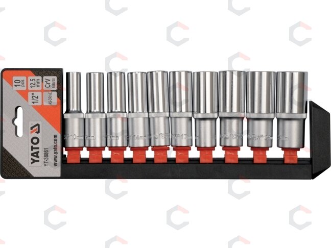 Galvučių rinkinys šešiakampės, ilgos | 12,5 mm (1/2") | 10–24 mm | 10 vnt. (YT-38861) Galvučių rinkinys šešiakampės, ilgos | 12,5 mm (1/2") | 10–24 mm | 10 vnt. (YT-38861)