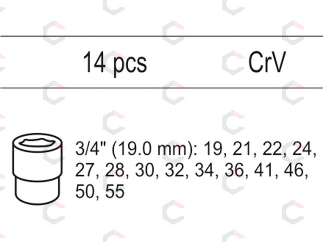 Galvučių rinkinys su dėklu | 20 mm (3/4") | 19 - 55 mm | 8 vnt. (YT-55457) 1