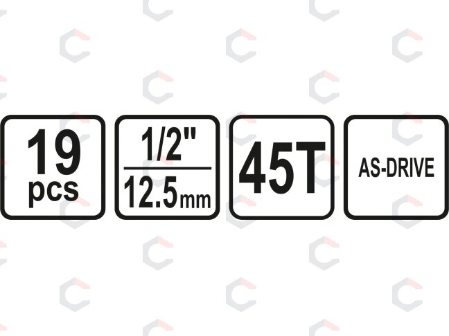 Galvučių rinkinys su terkšle | 12,5 mm (1/2") | 8-32 mm | 19 vnt. (58634) 2 Galvučių rinkinys su terkšle | 12,5 mm (1/2") | 8-32 mm | 19 vnt. (58634) 2