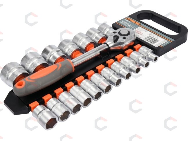 Galvučių rinkinys su terkšle | 12,5 mm (1/2") | 8-32 mm | 19 vnt. (58634) Galvučių rinkinys su terkšle | 12,5 mm (1/2") | 8-32 mm | 19 vnt. (58634)