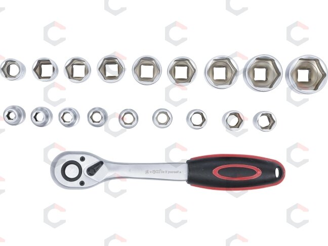Galvučių rinkinys su terkšle | 12,5 mm (1/2") | 8-32 mm | 19 vnt. (B15110) 2 Galvučių rinkinys su terkšle | 12,5 mm (1/2") | 8-32 mm | 19 vnt. (B15110) 2