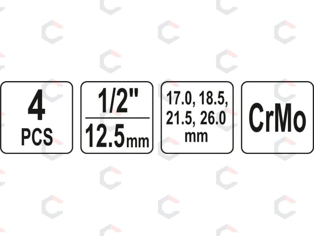 Galvučių rinkinys sugadintiems varžtams | ilgos | 17, 18.5, 21.5 ir 26 mm | 4 vnt. (YT-06030) 4 Galvučių rinkinys sugadintiems varžtams | ilgos | 17, 18.5, 21.5 ir 26 mm | 4 vnt. (YT-06030) 4