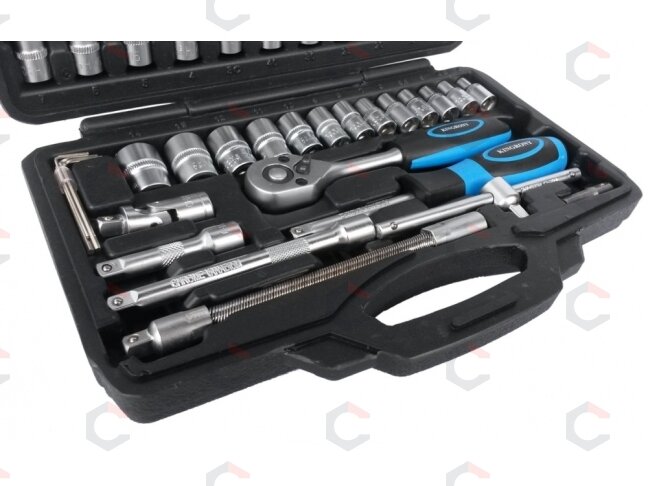 Galvučių su terkšle rinkinys 1/4", 46vnt. (KR141046) 3 Galvučių su terkšle rinkinys 1/4", 46vnt. (KR141046) 3