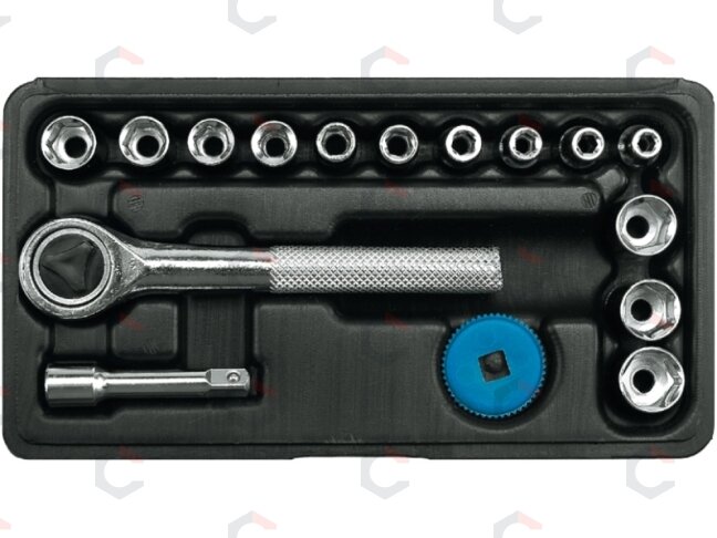 Galvučių su terkšle rinkinys | 6.3 mm (1/4") | 16 vnt. (58160) Galvučių su terkšle rinkinys | 6.3 mm (1/4") | 16 vnt. (58160)