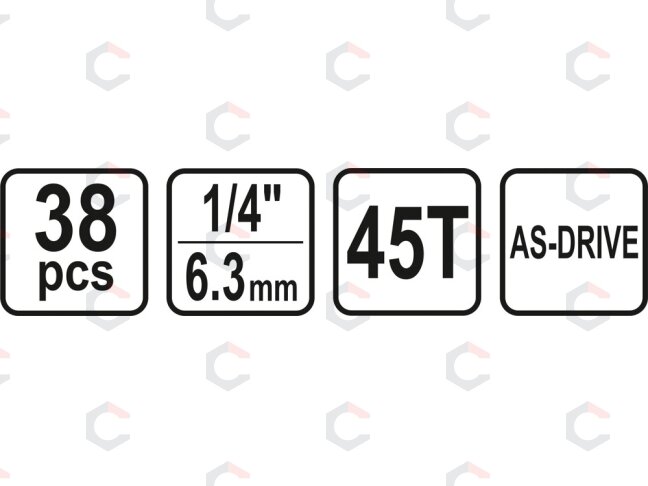 Galvučių ir terkšlės rinkinys | 1/4" (6,3 mm) | 38 dalių (58640) 5 Galvučių ir terkšlės rinkinys | 1/4" (6,3 mm) | 38 dalių (58640) 5