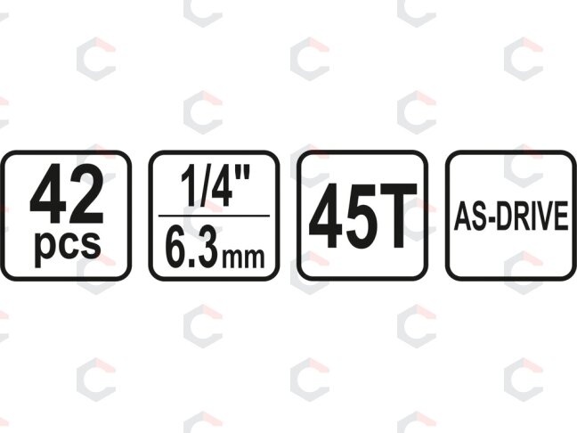 Galvučių su terkšle rinkinys | 6.3 mm (1/4") | 42 vnt. (58641) 4 Galvučių su terkšle rinkinys | 6.3 mm (1/4") | 42 vnt. (58641) 4