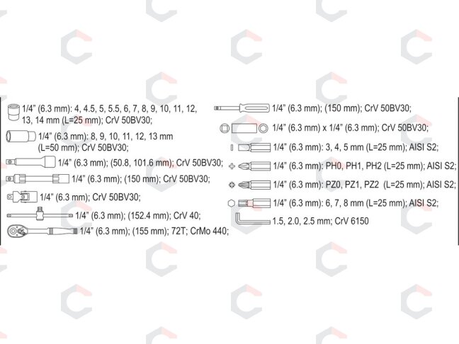 Galvučių su terkšle rinkinys | 6.3 mm (1/4") | 42 vnt. (YT-14481) 5 Galvučių su terkšle rinkinys | 6.3 mm (1/4") | 42 vnt. (YT-14481) 5