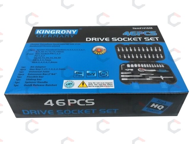 Galvučių su terkšle rinkinys | 6.3 mm (1/4") | 46 vnt. (KR141046C) 5