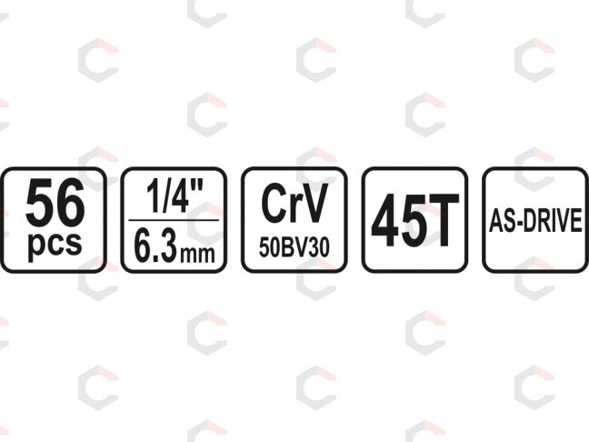 Galvučių ir terkšlės rinkinys | 1/4" pavara | 56 vnt. (58643) 5 Galvučių ir terkšlės rinkinys | 1/4" pavara | 56 vnt. (58643) 5