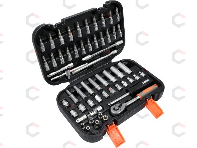 Galvučių ir terkšlės rinkinys | 1/4" pavara | 56 vnt. (58643) Galvučių ir terkšlės rinkinys | 1/4" pavara | 56 vnt. (58643)