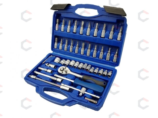 Galvučių su terkšle rinkinys | Cr-V | 6.3 mm (1/4") | 46 vnt. (BT50046) 1