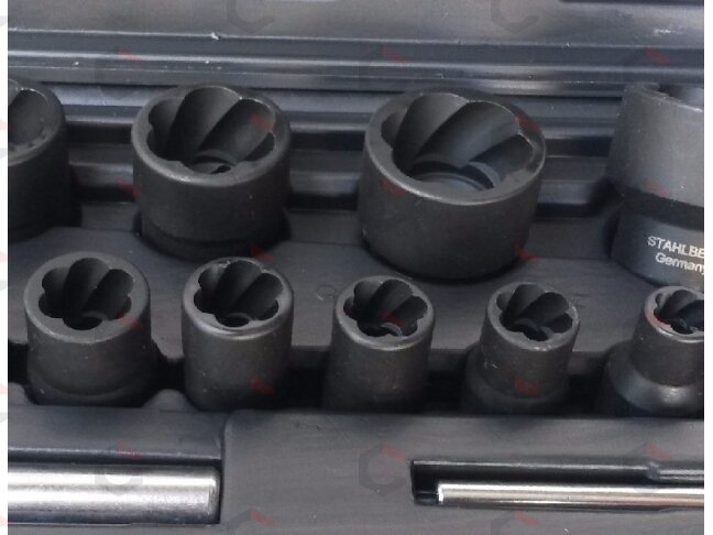 Galvučių sugadintiems varžtams komplektas 1/4"+1/2", 13vnt. "Stahlberg" (EH2408) 5 Galvučių sugadintiems varžtams komplektas 1/4"+1/2", 13vnt. "Stahlberg" (EH2408) 5